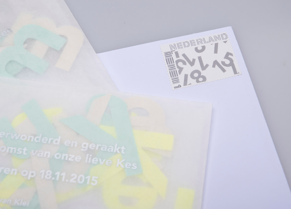 grafisch ontwerp, graphic design, Rotterdam, bijzonder drukwerk, printed matter, SIVK, paper, papier, postzegel, post, stamp, special ink, speciale inkt, fluor, sticker, pergamijn, glassine, envelop, Kes, letterconfetti, letter, confetti, plotter cut, plotter, snijwerk, beautiful son, love, liefde